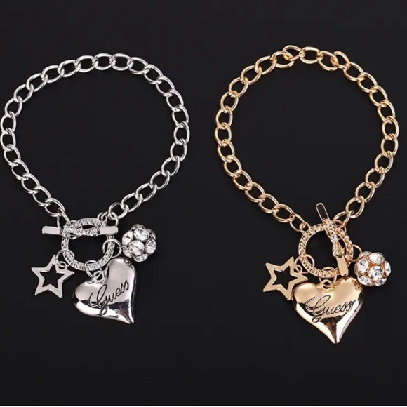 Guess Charm Bracelet gold Heart & Star Accents Toggle Closure - Picture 4 of 7